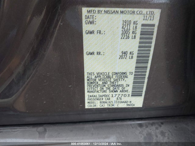 Nissan Altima 2.5 Sl 2014 1N4AL3AP0EC177703 Image 9