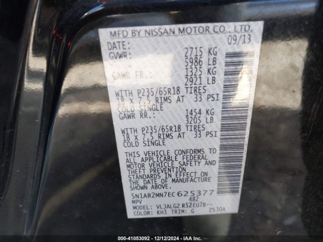 5N1AR2MN7EC625377 Nissan Pathfinder Sl