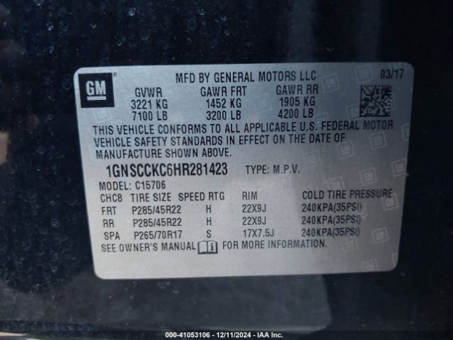 1GNSCCKC6HR281423 Chevrolet Tahoe Premier
