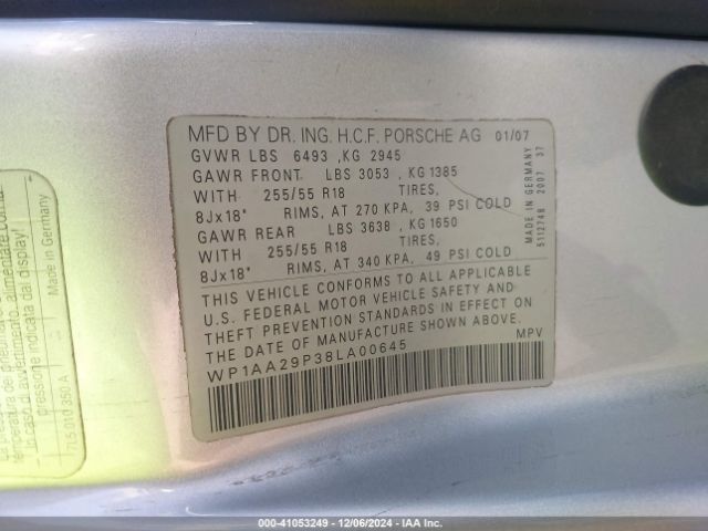 2008 PORSCHE CAYENNE WP1AA29P38LA00645 Photo 8