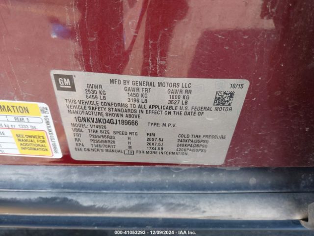 1GNKVJKD4GJ189666 Chevrolet Traverse Ltz