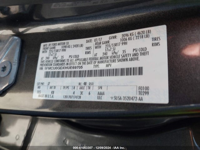 Ford ESCAPE SE 2017 1FMCU0GDXHUE69705 Image 9