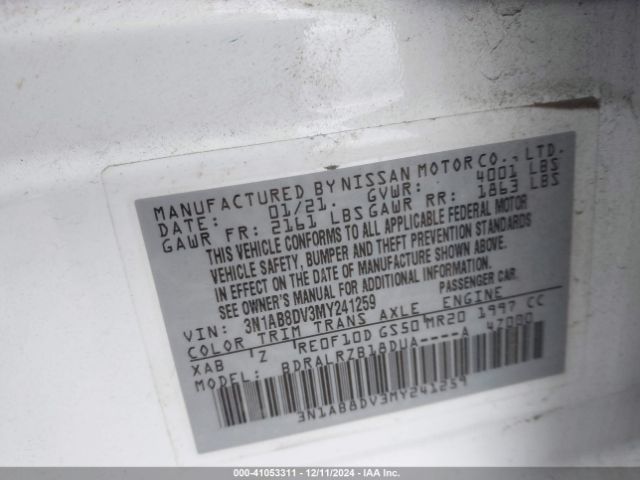 3N1AB8DV3MY241259 Nissan Sentra Sr Xtronic Cvt