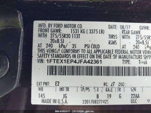 Ford F-150 Xl 2018 1FTEX1EP4JFA42361 Image 9