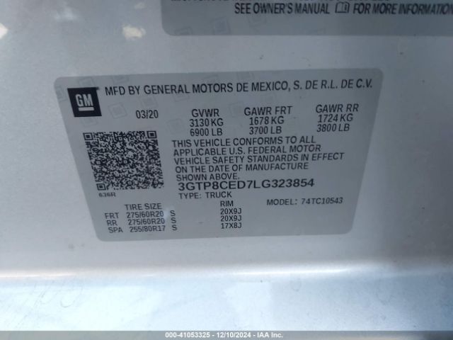 3GTP8CED7LG323854 GMC Sierra 1500 2wd  Short Box Elevation