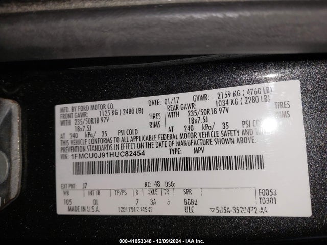 Ford Escape Titanium 2017 1FMCU0J91HUC82454 Image 9
