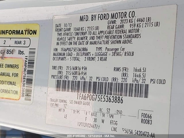 Ford FUSION S 2014 1FA6P0G75E5363886 Image 9