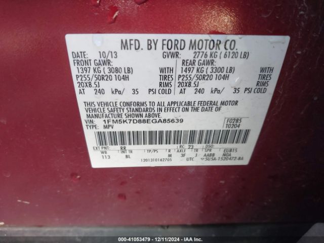1FM5K7D88EGA85639 Ford EXPLORER XLT