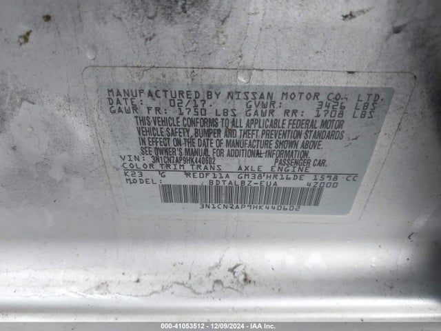 3N1CN7AP9HK440602 Nissan Versa 1.6 Sv