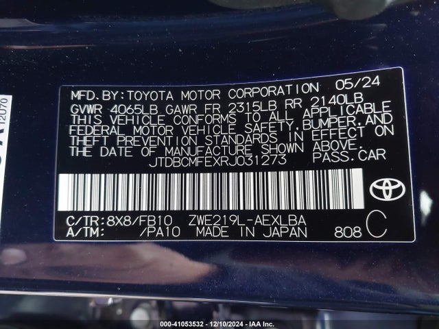 Toyota Corolla Hybrid Le 2024 JTDBCMFEXRJ031273 Image 9