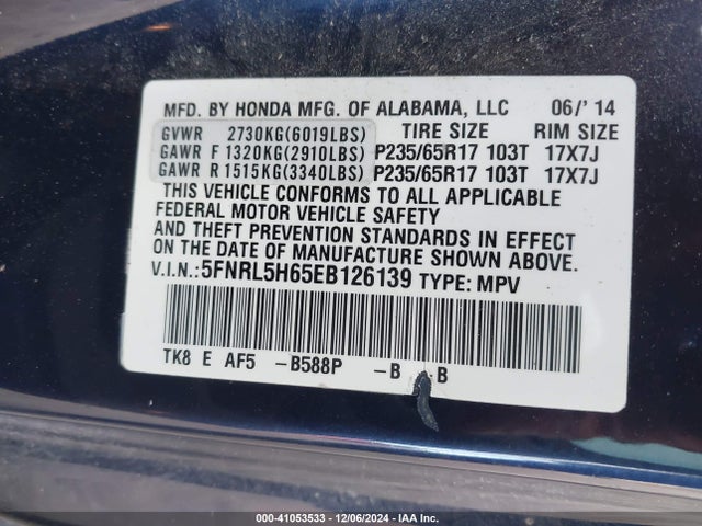 Honda Odyssey Ex-l 2014 5FNRL5H65EB126139 Image 9