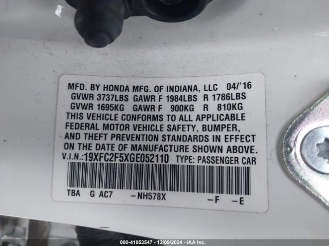 19XFC2F5XGE052110 Honda Civic Lx