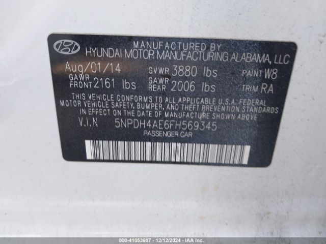 5NPDH4AE6FH569345 Hyundai ELANTRA SE