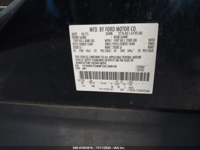 1FM5K7D89FGC39518 Ford EXPLORER XLT