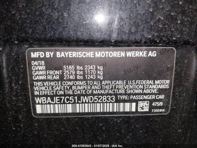2018 BMW 540I WBAJE7C51JWD52833 Photo 8