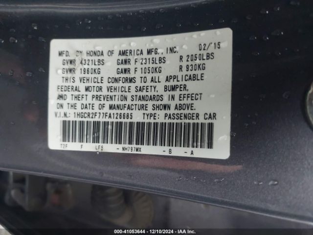 1HGCR2F77FA126685 Honda ACCORD EX