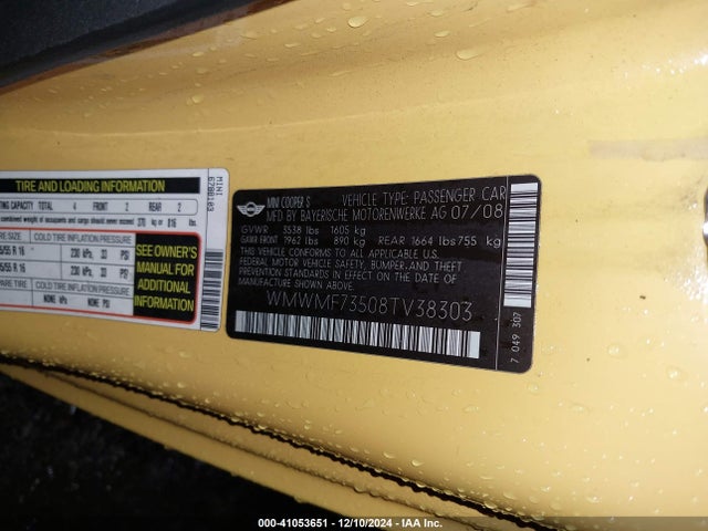 2008 MINI COOPER S WMWMF73508TV38303 Photo 8