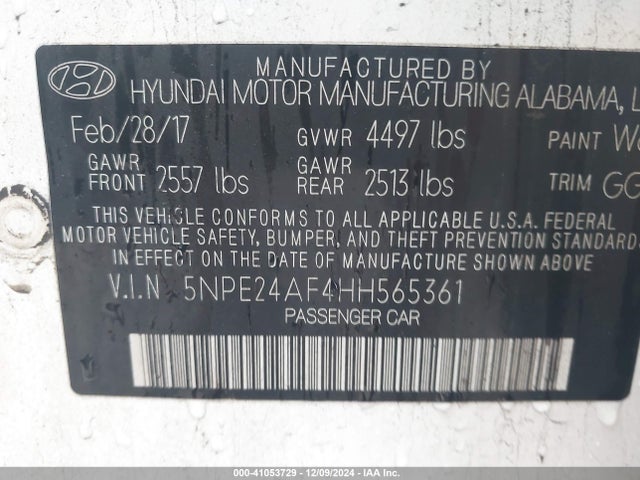 Hyundai Sonata 2017 5NPE24AF4HH565361 Image 9