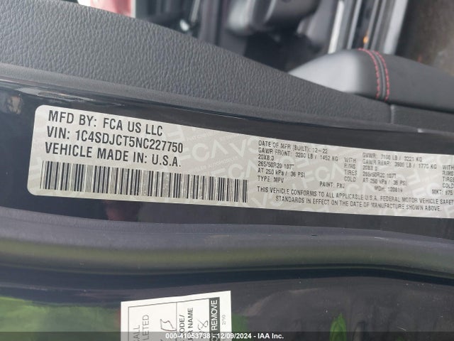 1C4SDJCT5NC227750 Dodge Durango R/t Awd