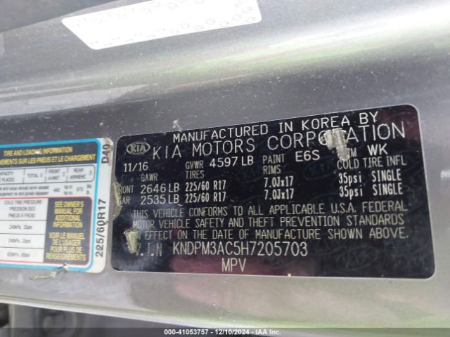 KNDPM3AC5H7205703 KIA Sportage Lx