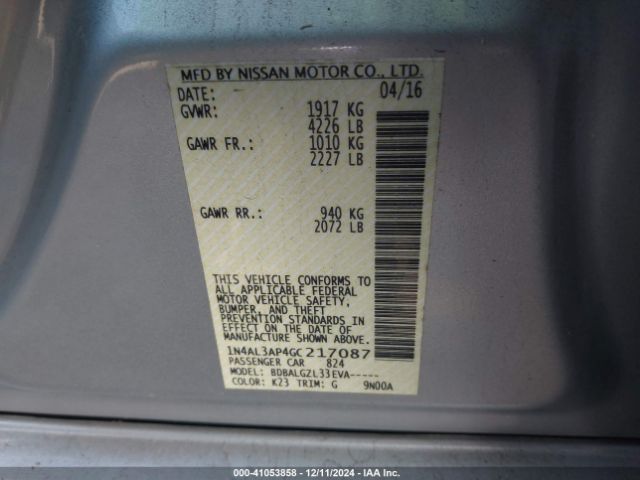 1N4AL3AP4GC217087 Nissan Altima 2.5/2.5 S/2.5 Sl/2.5 Sr/2.5 Sv
