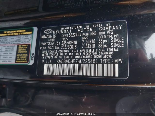 KM8SMDHF7HU225481 Hyundai Santa Fe Se