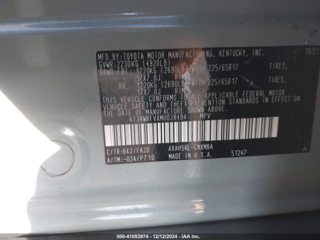 4T3RWRFVXMU038494 Toyota Rav4 Hybrid Xle