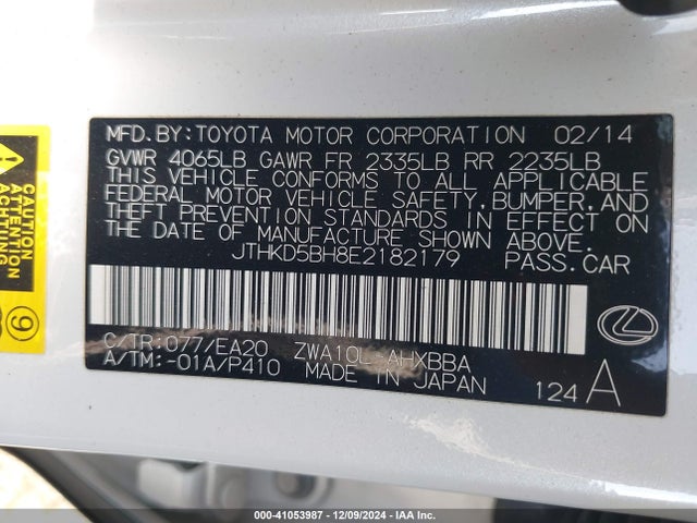 Lexus CT 200H 2014 JTHKD5BH8E2182179 Image 9