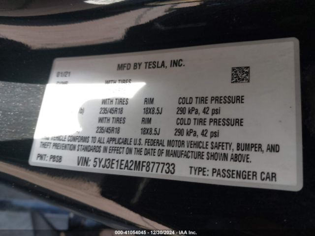 5YJ3E1EA2MF877733 Tesla Model 3 Standard Range Plus Rear-wheel Drive