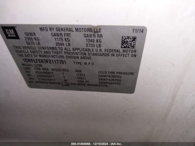 1GNFLFEK9FZ117781 Chevrolet EQUINOX 1LT