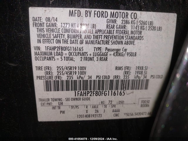 Ford Taurus Limited 2015 1FAHP2F80FG116165 Image 9