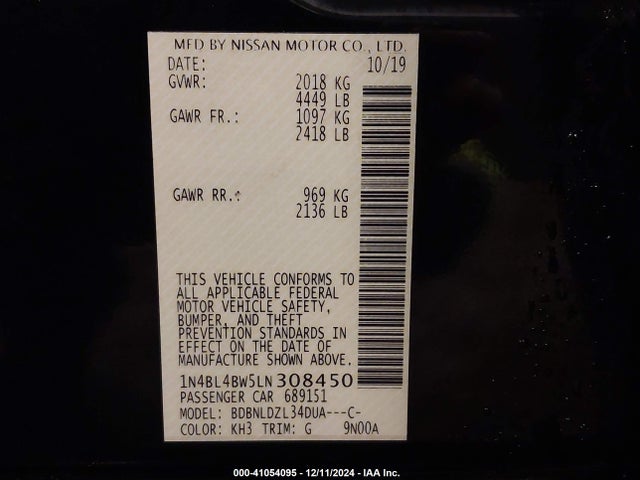 1N4BL4BW5LN308450 Nissan Altima S Intelligent Awd