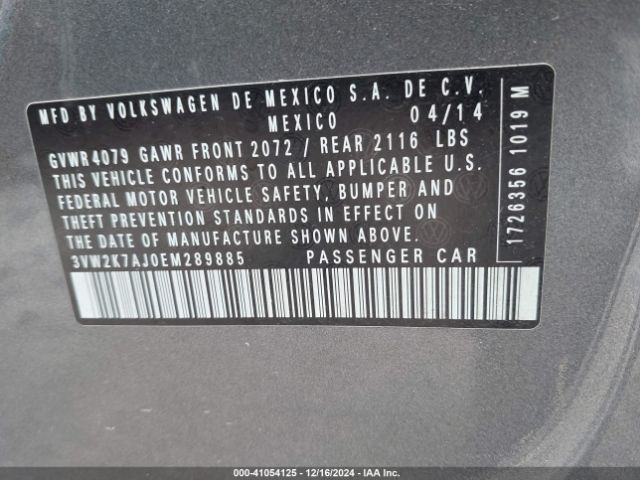 3VW2K7AJ0EM289885 Volkswagen Jetta 2.0l S