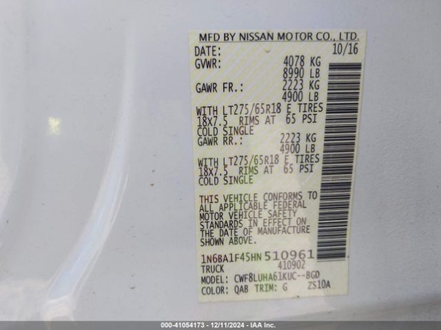1N6BA1F45HN510961 Nissan Titan Xd Pro-4x Diesel