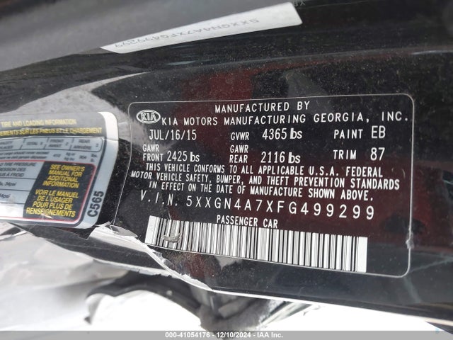 5XXGN4A7XFG499299 KIA OPTIMA EX