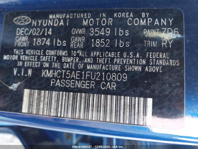KMHCT5AE1FU210809 Hyundai ACCENT GS