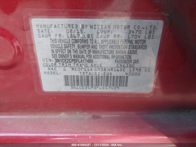 3N1CE2CP0FL417409 Nissan Versa Note Sv