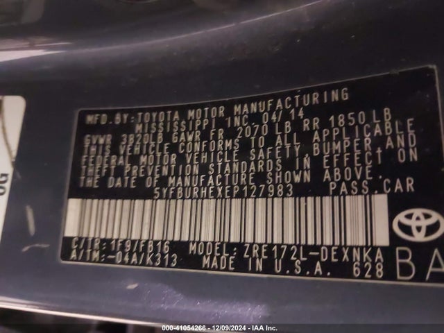 Toyota COROLLA LE 2014 5YFBURHEXEP127983 Image 9