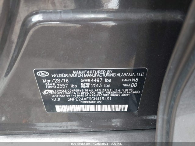 Hyundai Sonata 2016 5NPE24AF9GH416491 Image 9