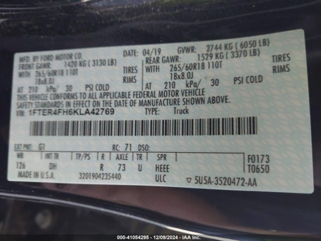 1FTER4FH6KLA42769 Ford Ranger Lariat