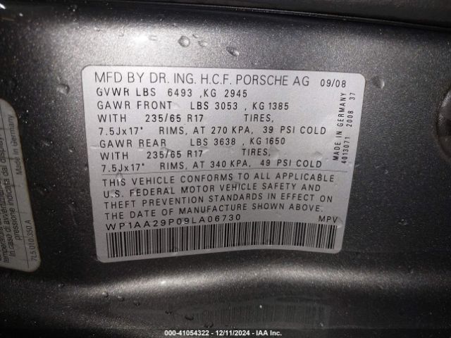 2009 PORSCHE CAYENNE WP1AA29P09LA06730 Photo 8