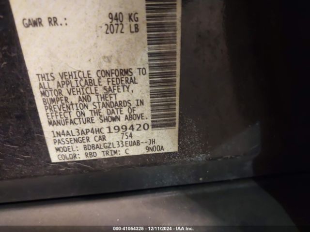 1N4AL3AP4HC199420 Nissan Altima 2.5 S
