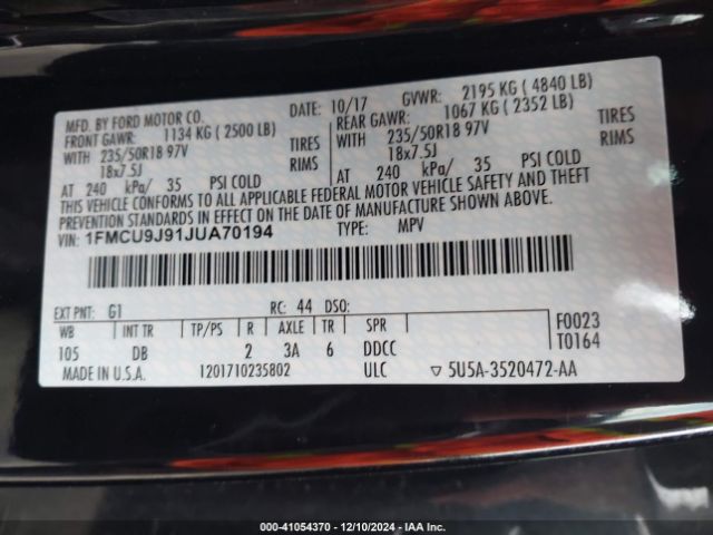 2018 FORD ESCAPE 1FMCU9J91JUA70194 Photo 8