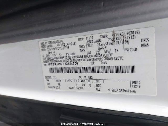 Ford Transit-250 Cargo Van 2020 1FTBR1C85LKA04706 Image 9