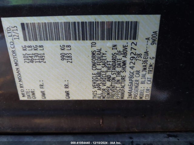 Nissan Maxima 3.5 Sv 2016 1N4AA6AP8GC429272 Image 9