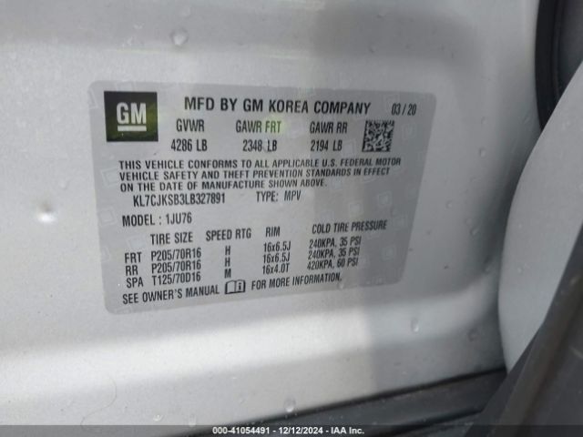 KL7CJKSB3LB327891 Chevrolet Trax Fwd Ls