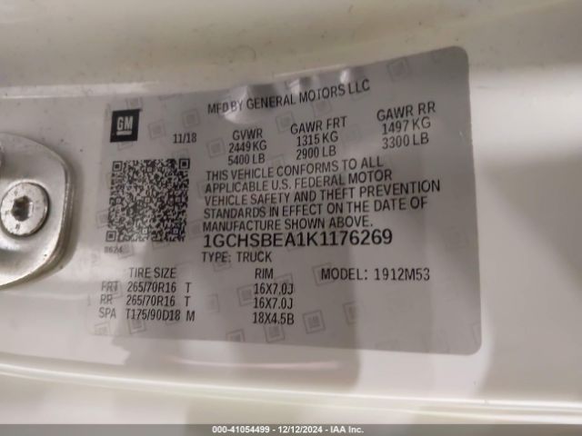 1GCHSBEA1K1176269 Chevrolet Colorado Wt