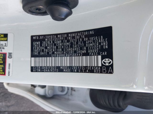 5YFBURHE8GP566442 Toyota Corolla S Plus