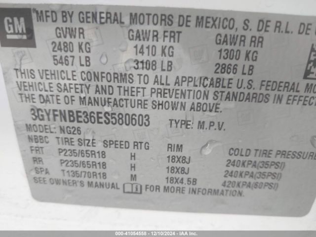 3GYFNBE36ES580603 Cadillac Srx Luxury Collection