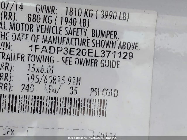 Ford FOCUS S 2014 1FADP3E20EL371129 Image 9